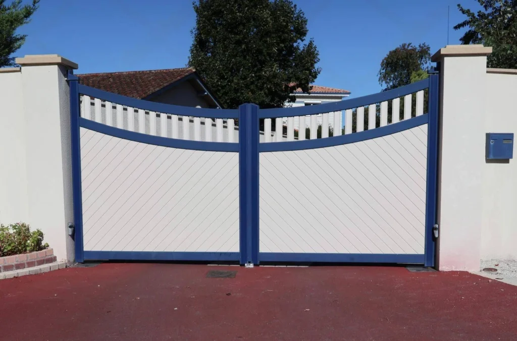 blue and white gate after gate installation near me